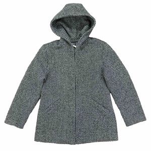 Vintage Paul Levy Wool Hooded Jacket Coat Full Zip Grey Black Herringbone Small